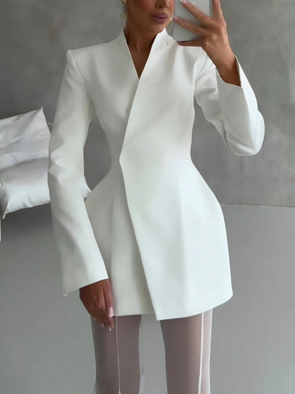 Elegant Asymmetrical Slim Fit Suit Jacket Two-Piece Set