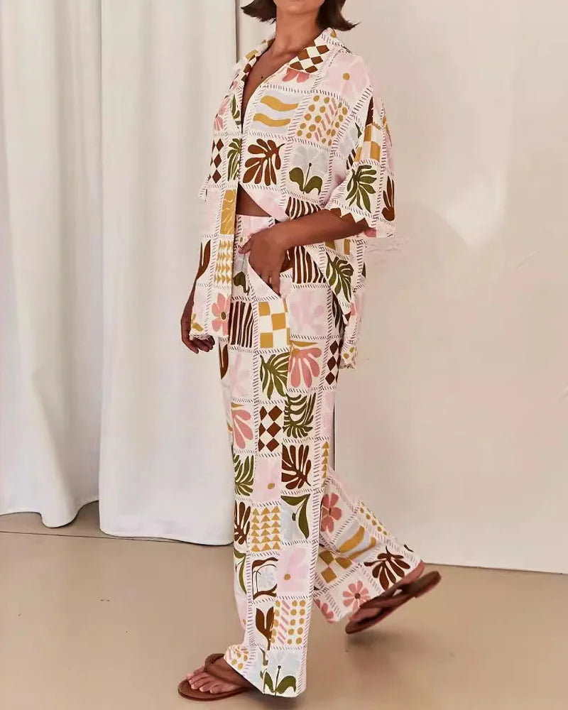 Casual Print Commuter Loose Two-piece Set