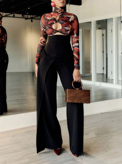 Unique Cut High-Rise Brown Wide-Leg Pants