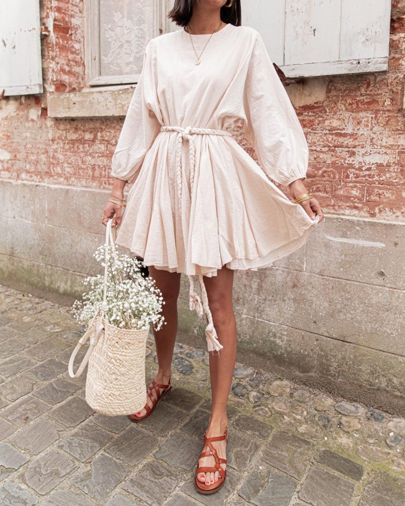 Casual Plain Braid Belt Dress