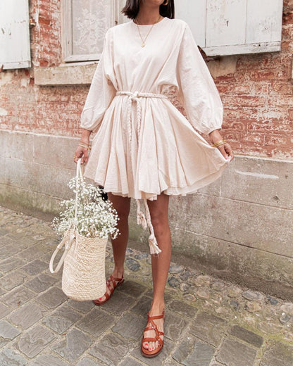 Casual Plain Braid Belt Dress