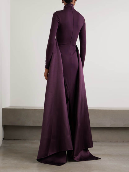 Elegant High-neck Satin Draped Maxi Dress