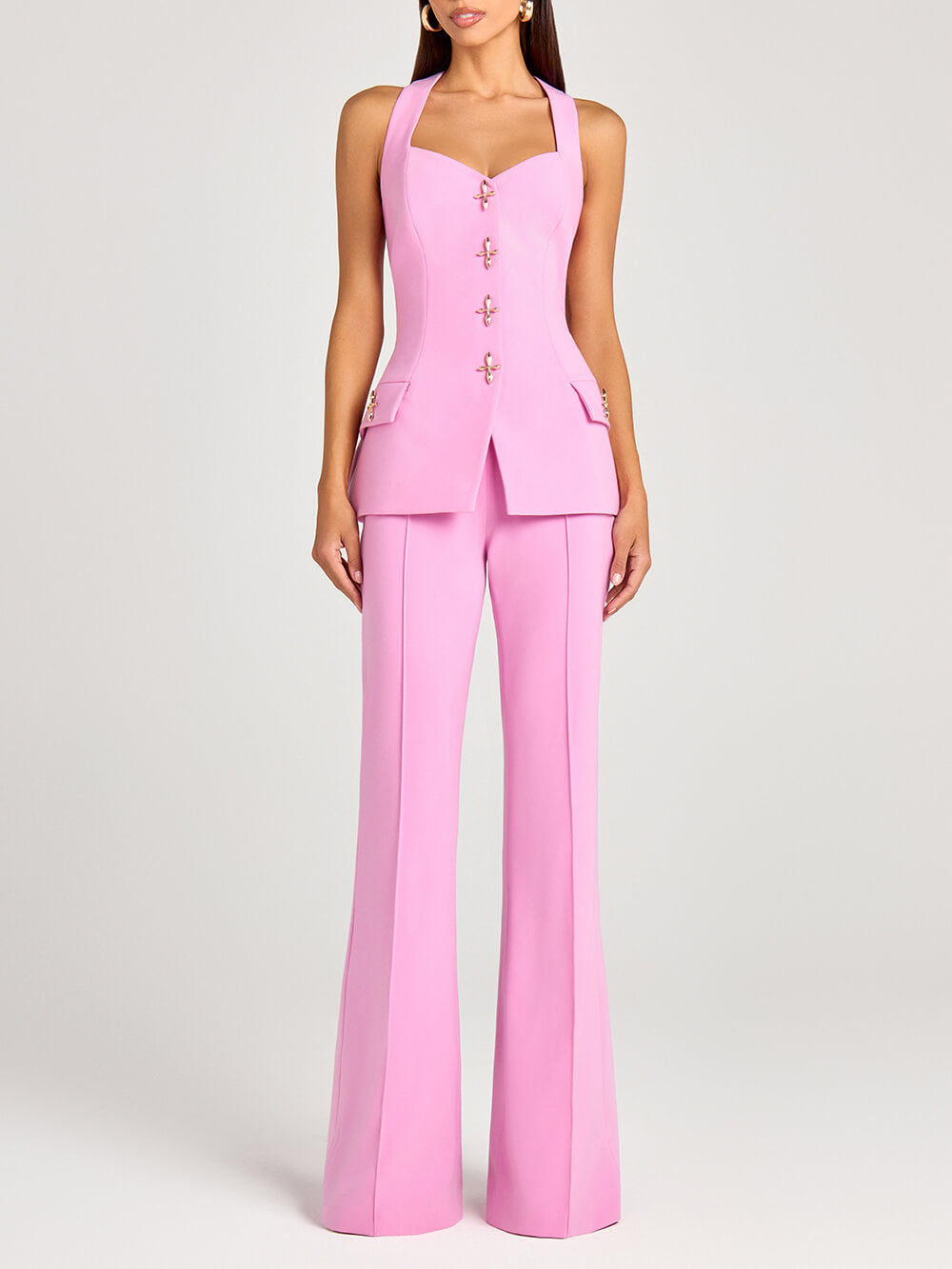 Exquisite Metal Cross Snap Button Sweetheart Neckline Tank Top