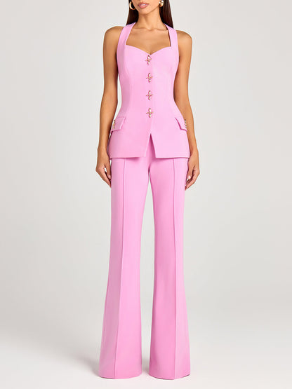 Exquisite Metal Cross Snap Button Sweetheart Neckline Tank Top