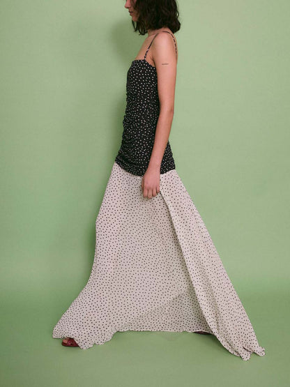 Elegant Contrast Polka Print Chiffon Flowy Maxi Dress