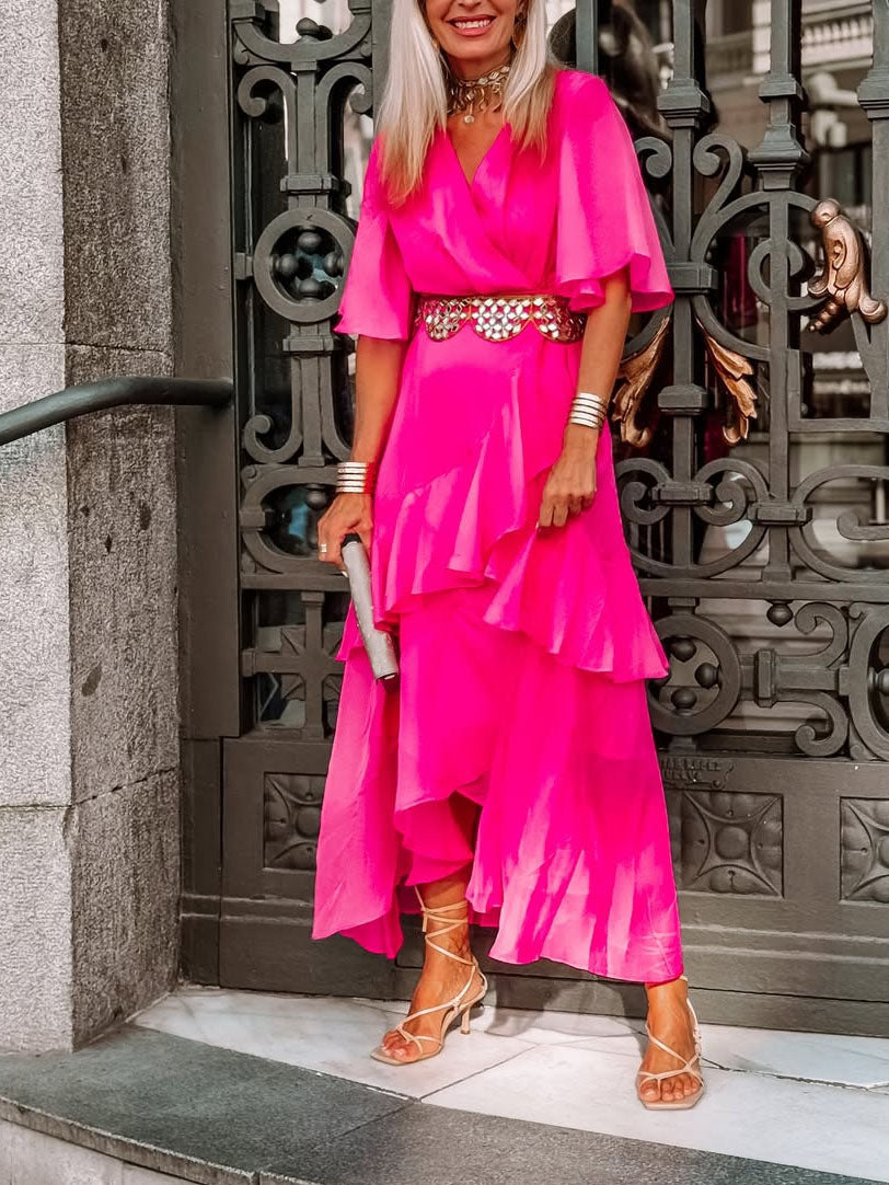 Wrap Detail Side Tie Chiffon Dress