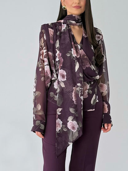 Exquisite Printed Long-sleeved Shirt Two-piece Set