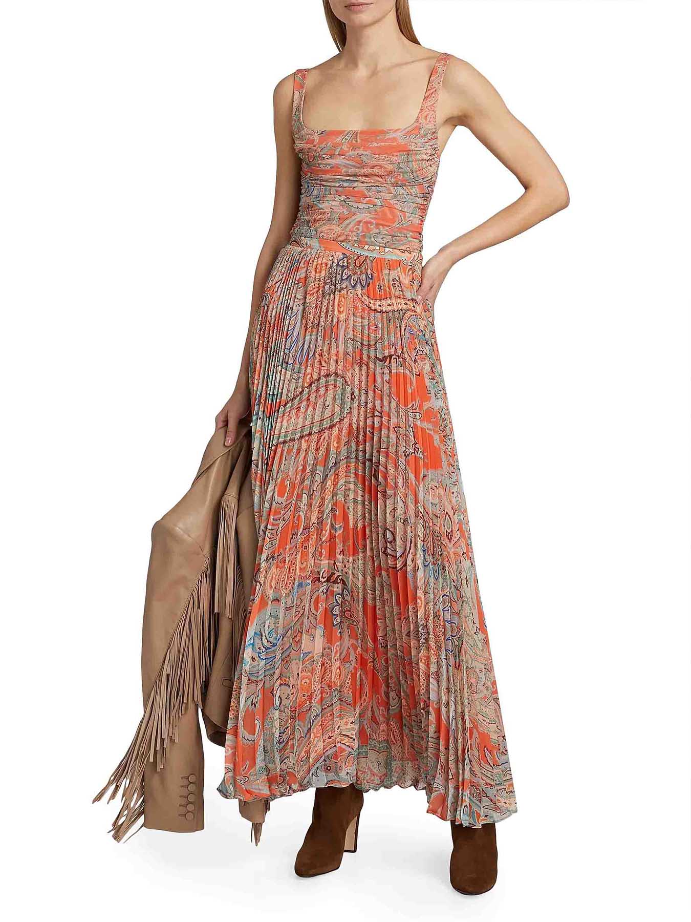 Exquisite Paisley Print Pleated Chiffon Skirt