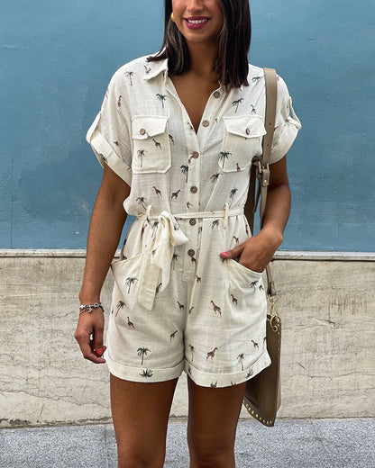 Giraffe print casual jumpsuit