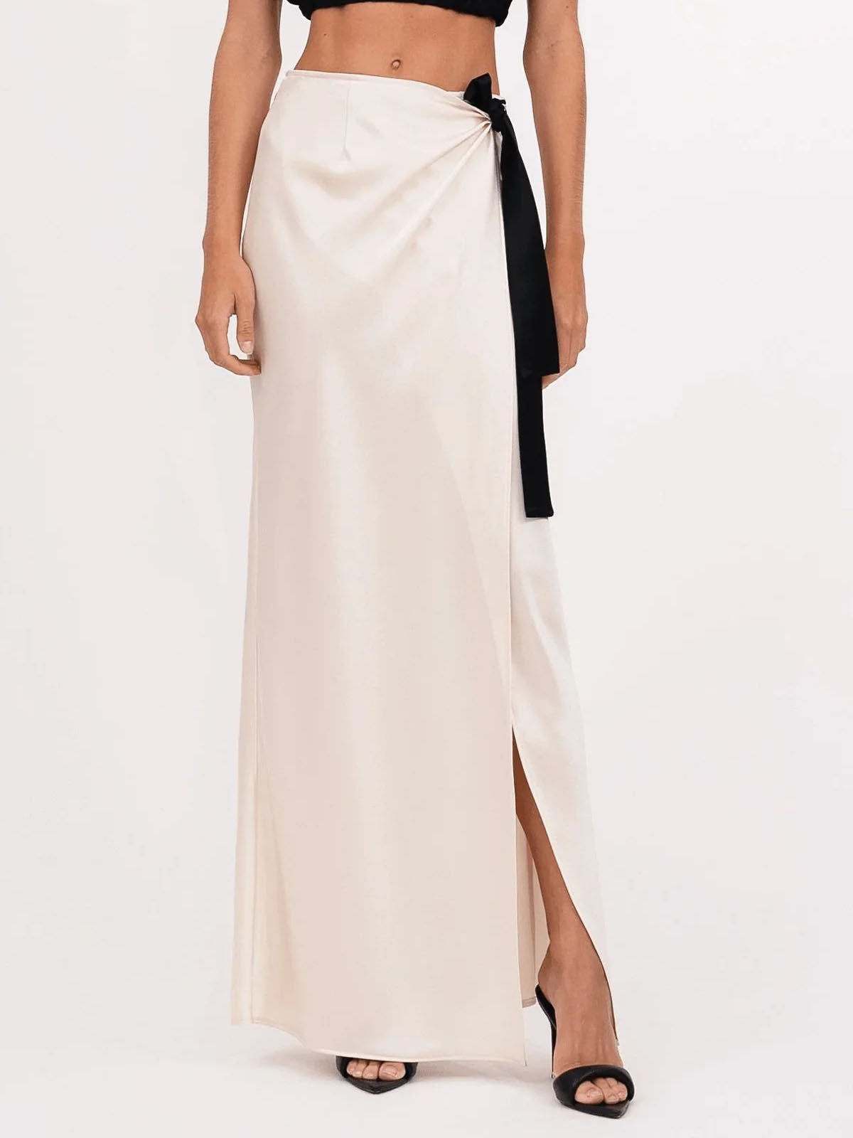 Elegant Satin Tie-slit Skirt