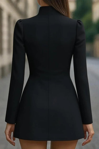 Elegant Retro High-Neck Metal Button Party Mini Dress