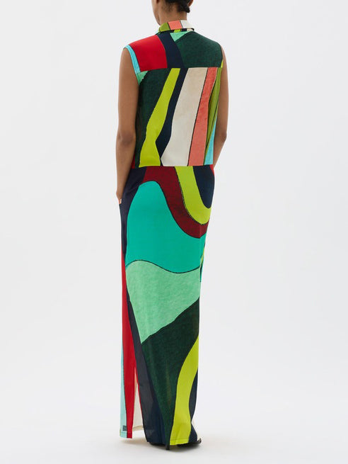 Unique Painted Irregular Stripes Sleeveless Maxi Dress