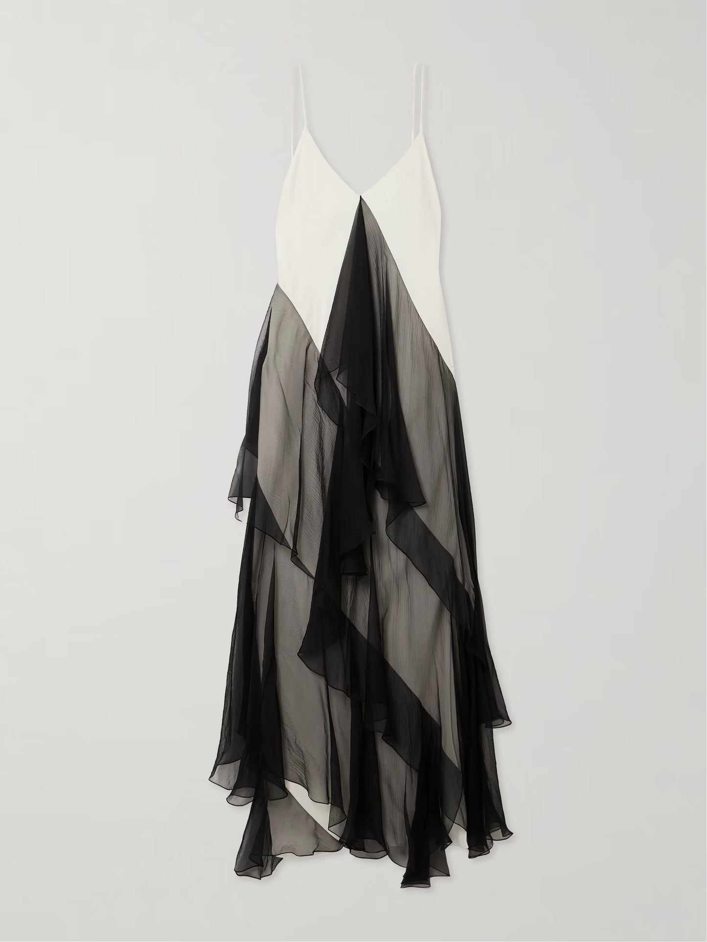 Asymmetrical Ruffled Two-tone Maxi Dress