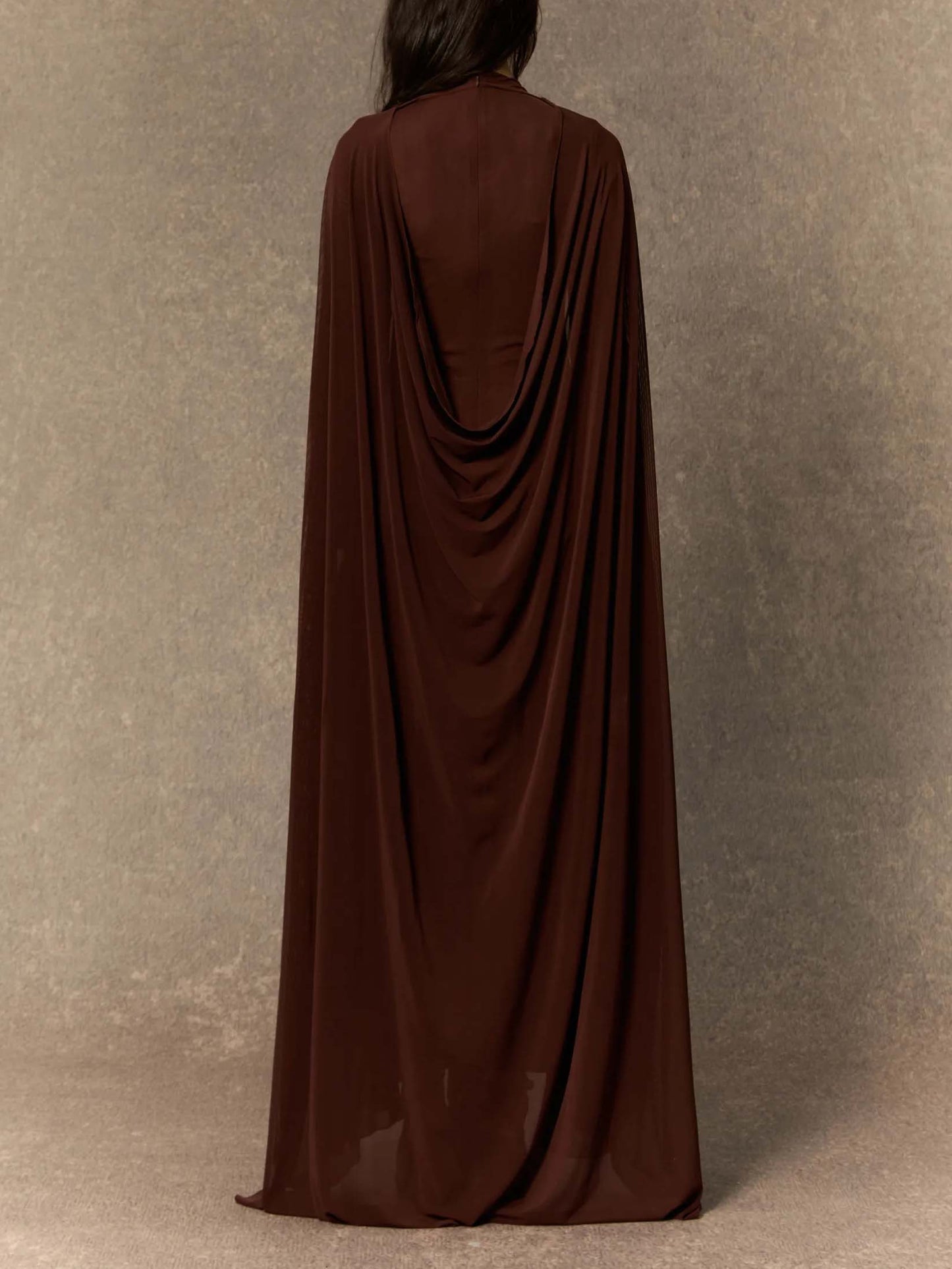 Elegant Pleated Flowing Shawl Two-piece Maxi Dress
