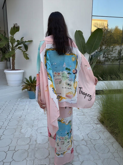 Unique Oil Painting Coconut Tree Print Wide Leg Pants