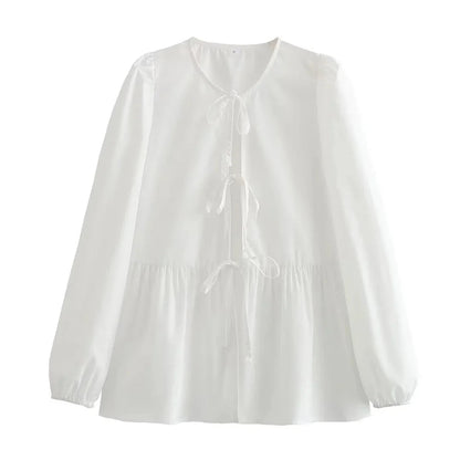 Fashion Bow Long Sleeve Shirt Top