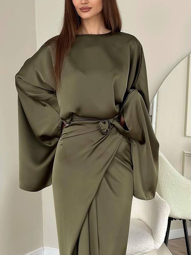 Minimalist Loose Shirt And Lace-up Skirt Suit-Skirt