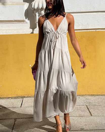 Simple suspender cotton and linen cake dress