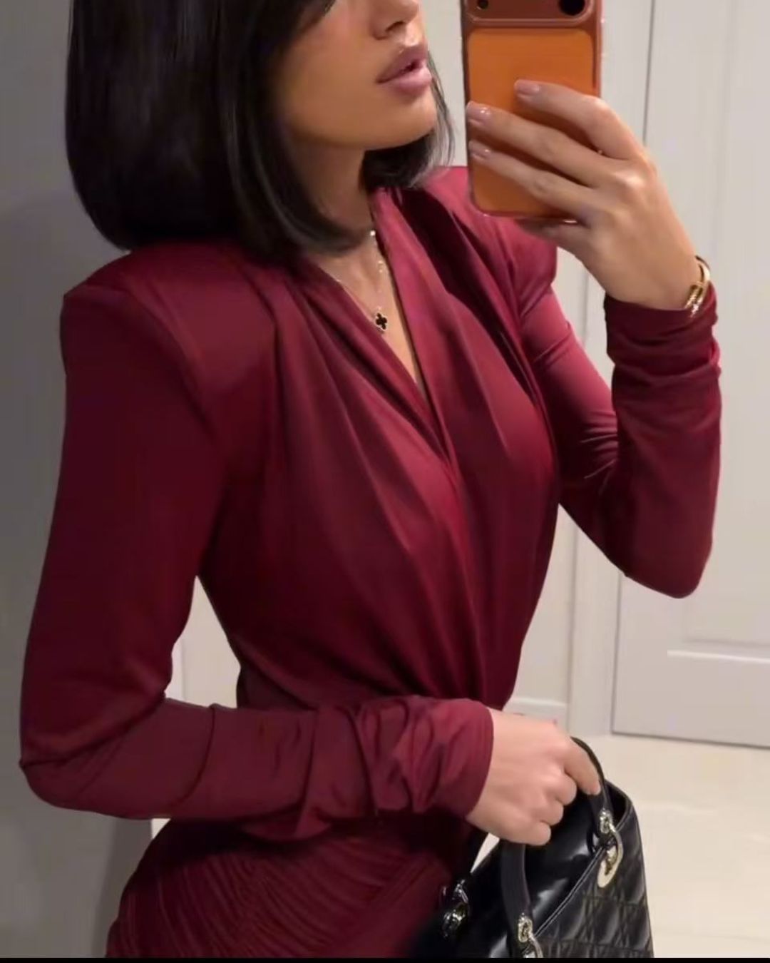 Sexy Deep V-Neck Ruched Bodycon Mini Dress