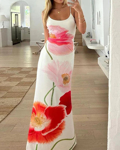 Halter Backless Floral Print Sexy Maxi Dress