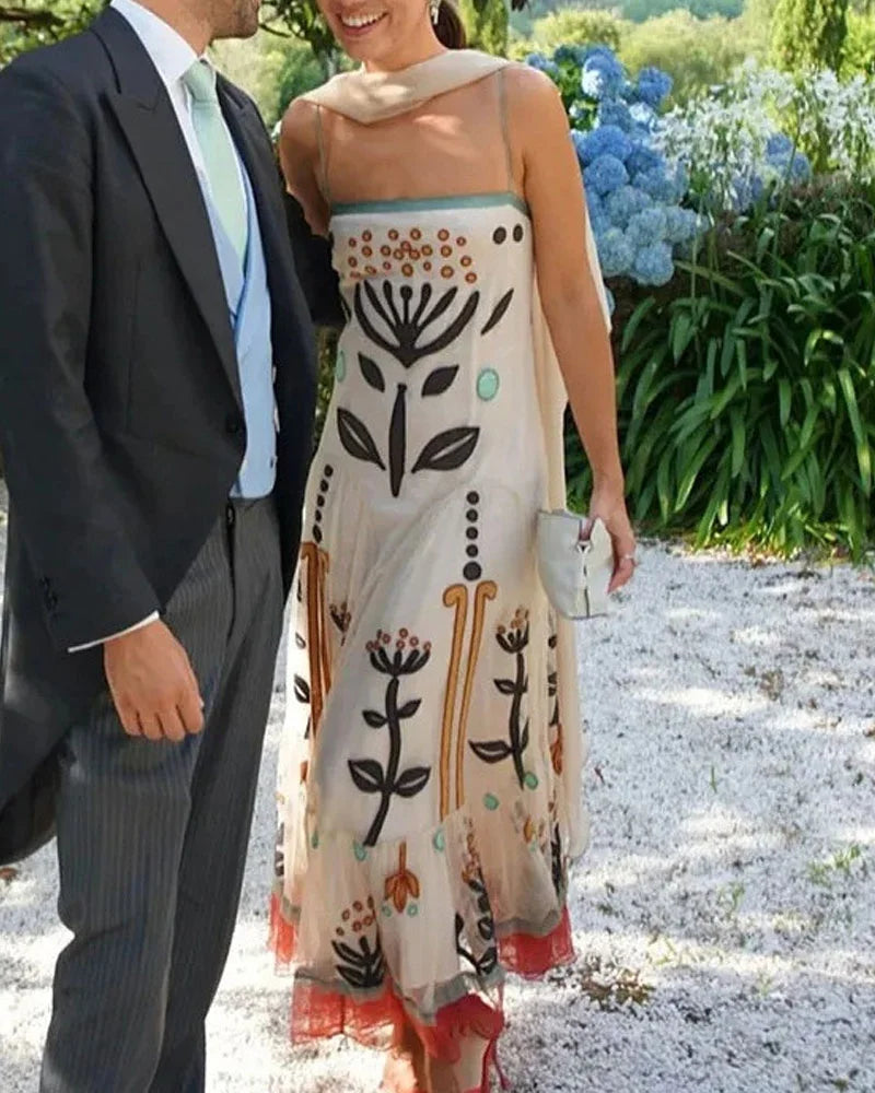 Elegant Chiffon Printed Sling Dress