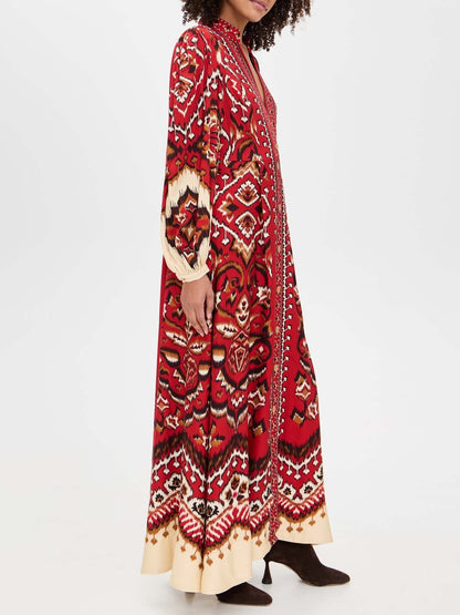Casual Bohemian Print Shirt Maxi Dress
