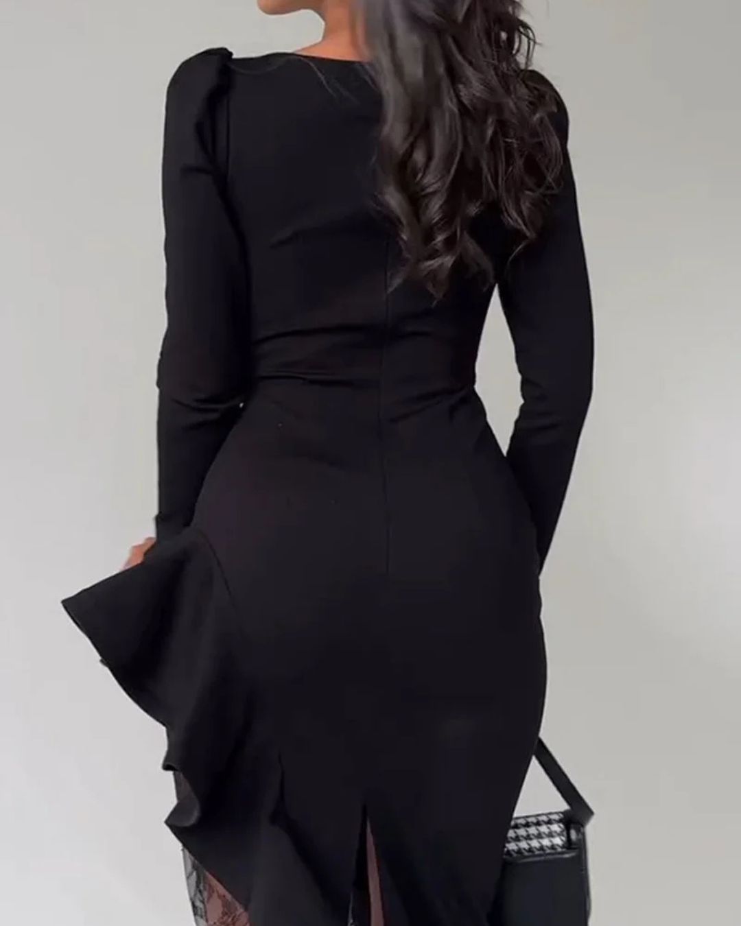 Elegant Square Neck Long Sleeve Ruffle Lace Mini Dress