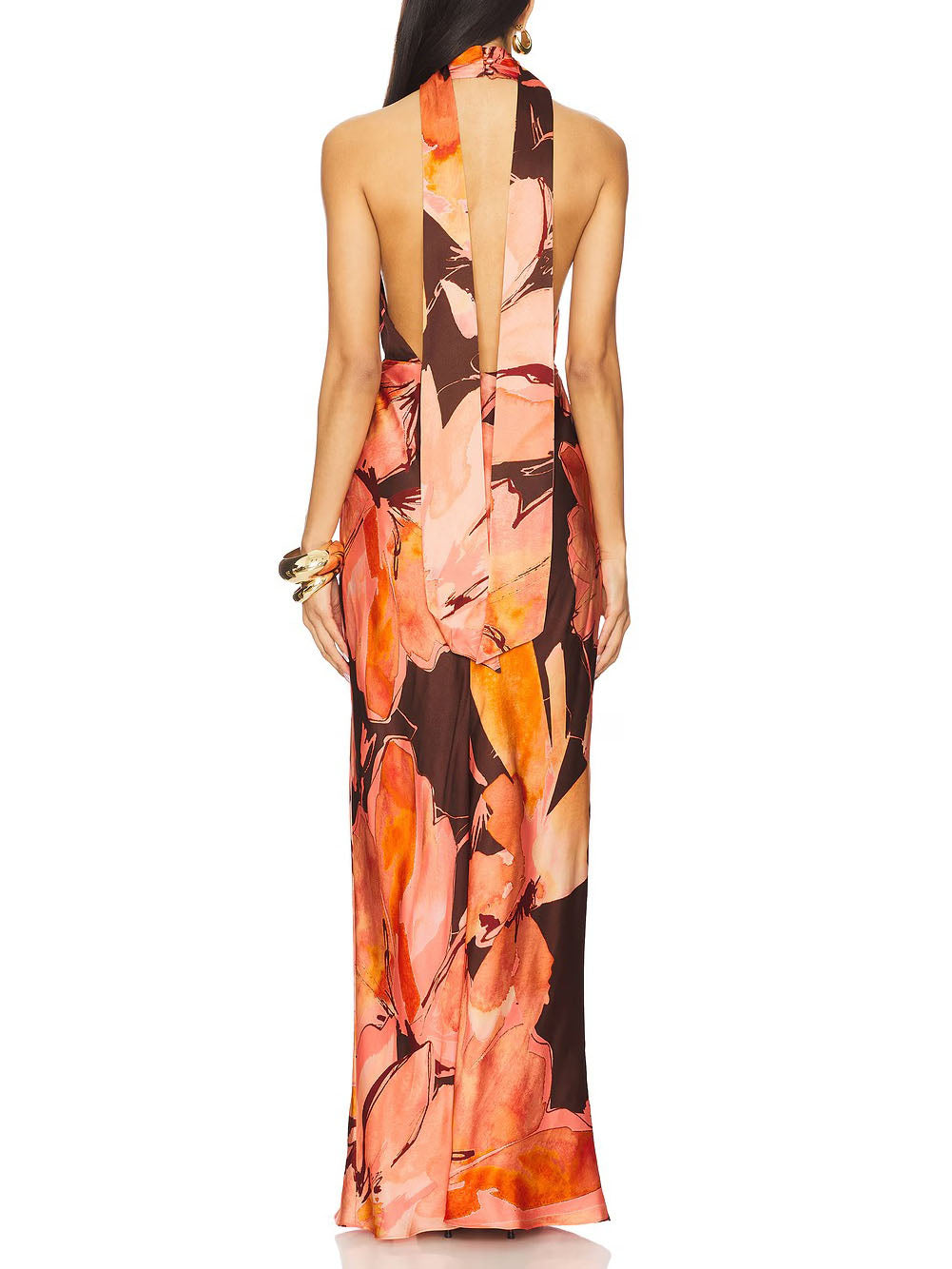 Elegant Halterneck Retro Floral Print Maxi Dress