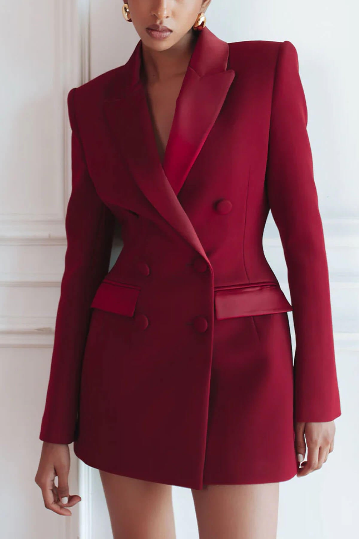 Elegant Double-Breasted Lapel Tuxedo Mini Dress