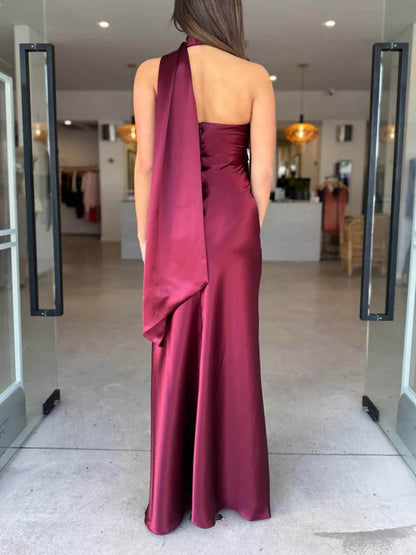 Elegant Satin Tie-Detail Party Maxi Dress