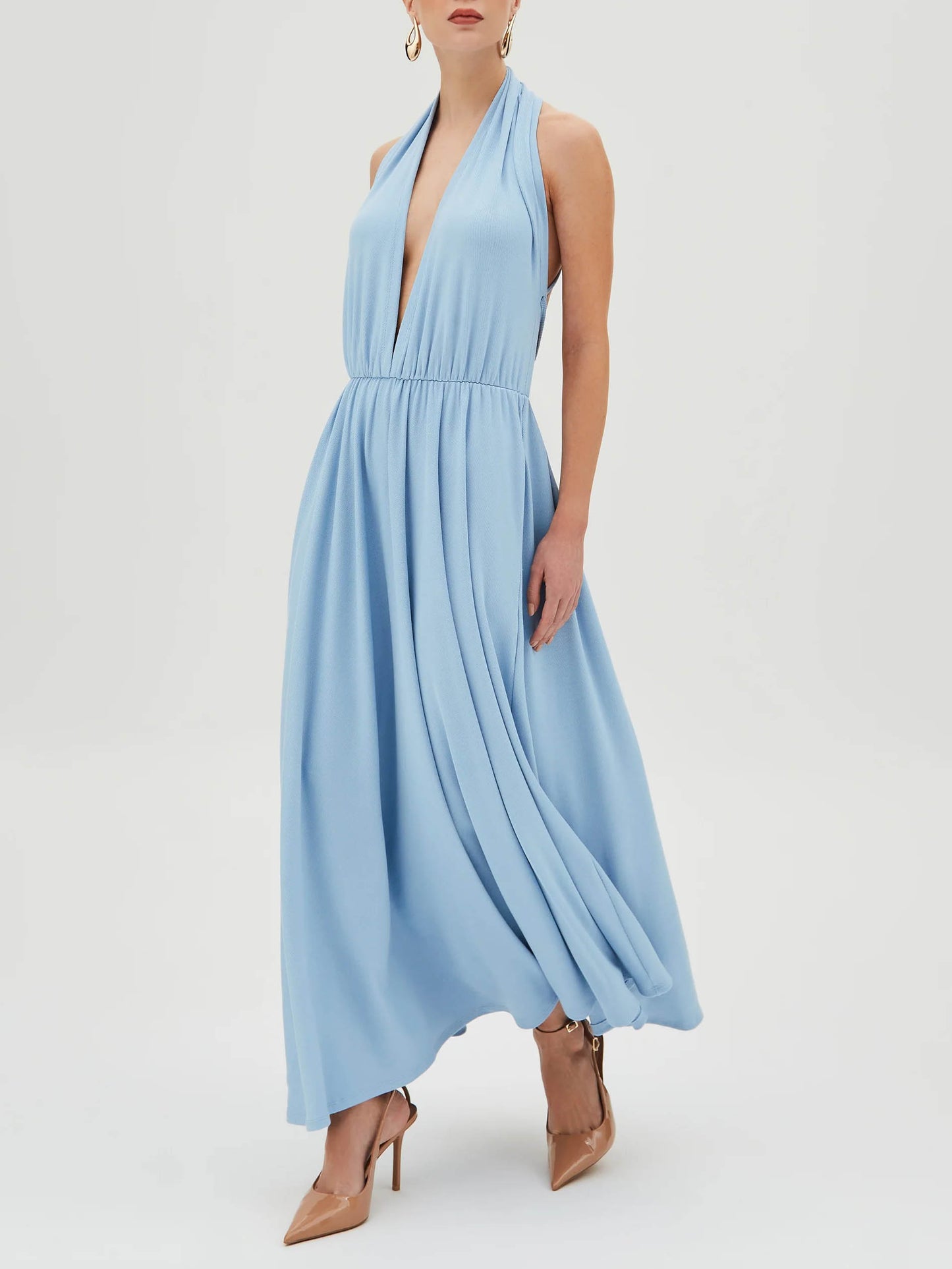 Elegant Halter Neck Flowing Maxi Dress