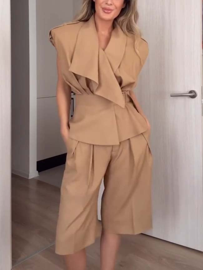 Vintage Belt Vest And Shorts Set - Shorts