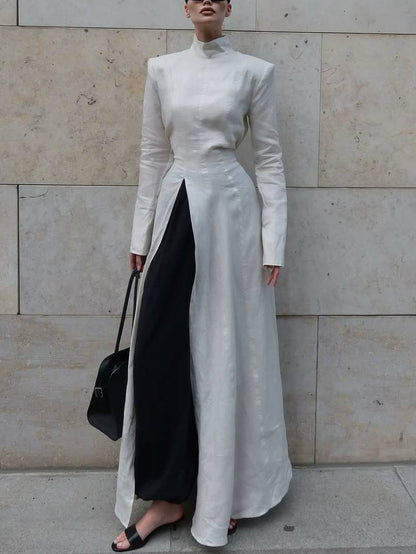 Long Sleeve Slit Shirt Dress And Wide Leg Pants Suit-Pants