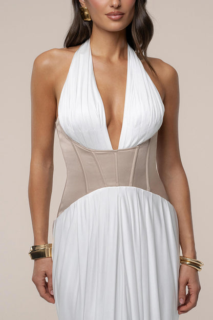 Exquisite Backless Draped Patchwork Maxi Dress