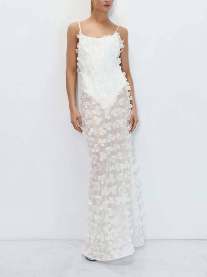 Delicate Floral Backless Chiffon Maxi Dress