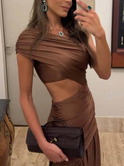 Unique Off-shoulder Waist Hollow Maxi Dress