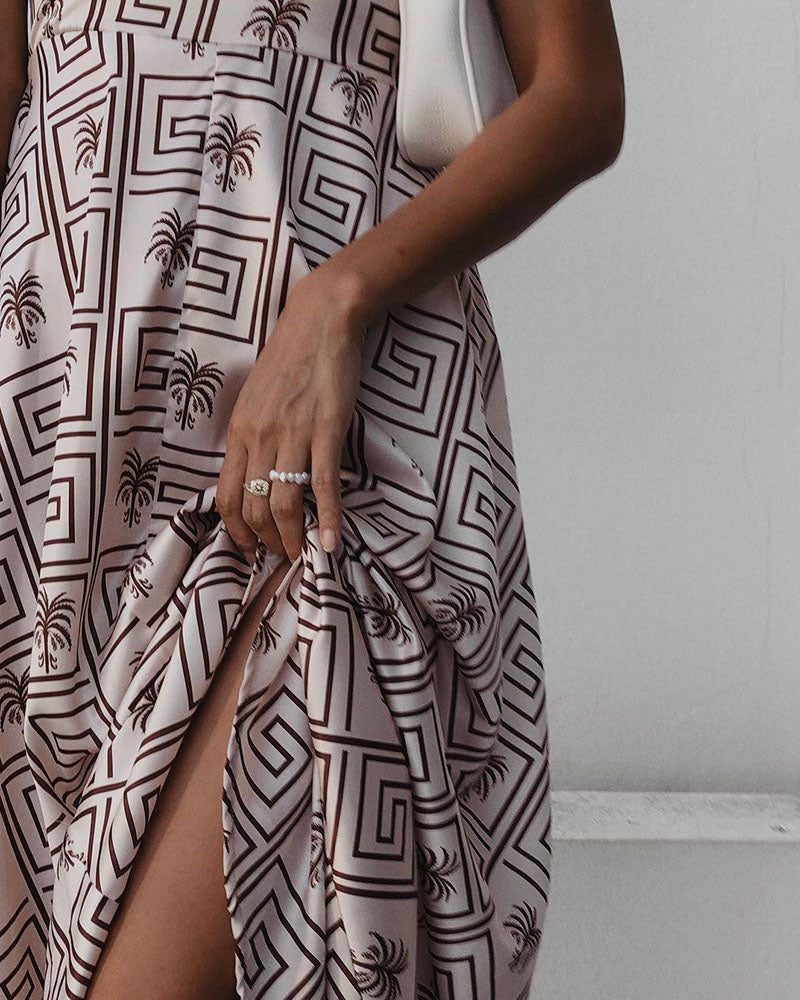 Vacation coconut print suspender dress