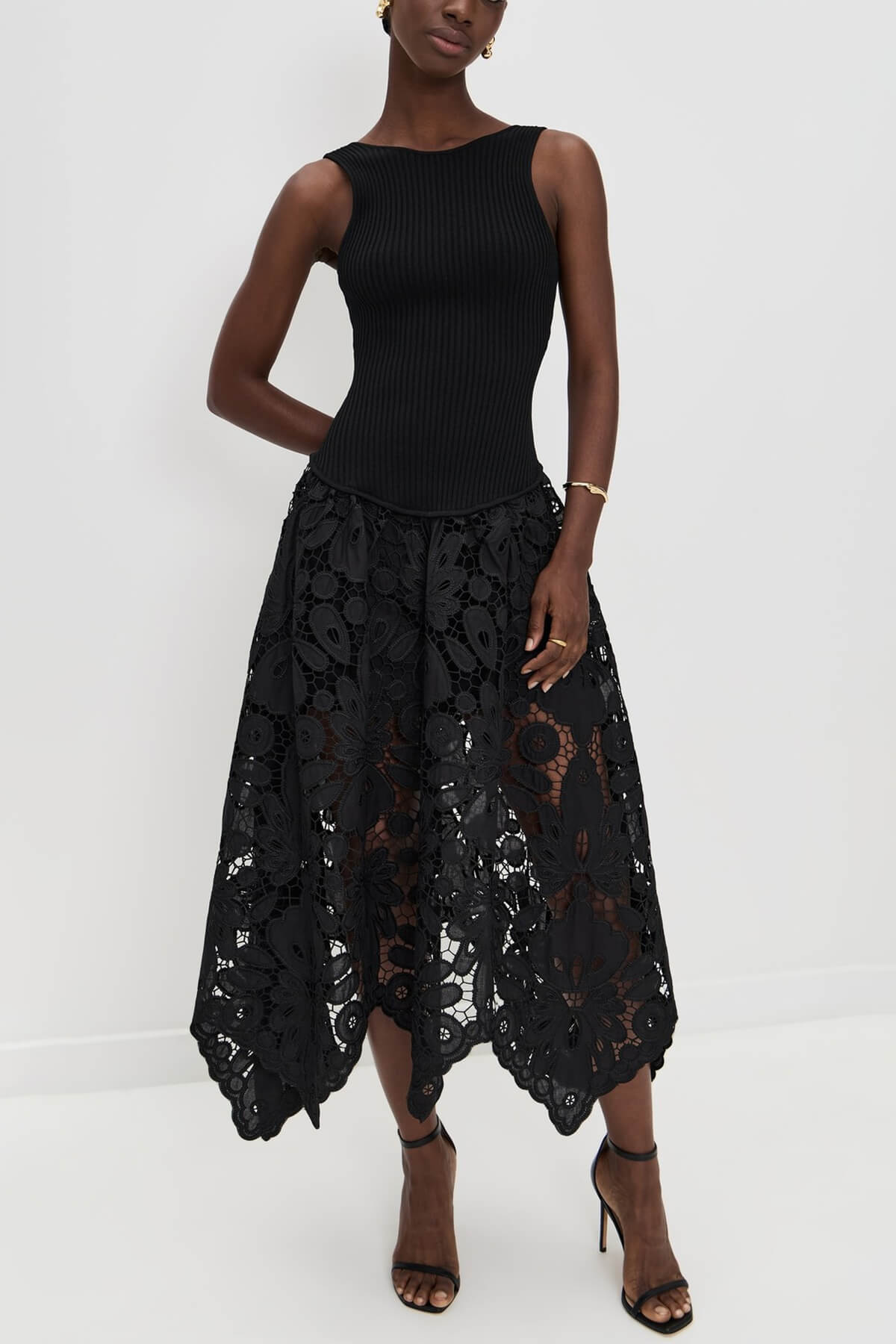 Exquisite Lace Crochet Backless Party Wear Midi Dress