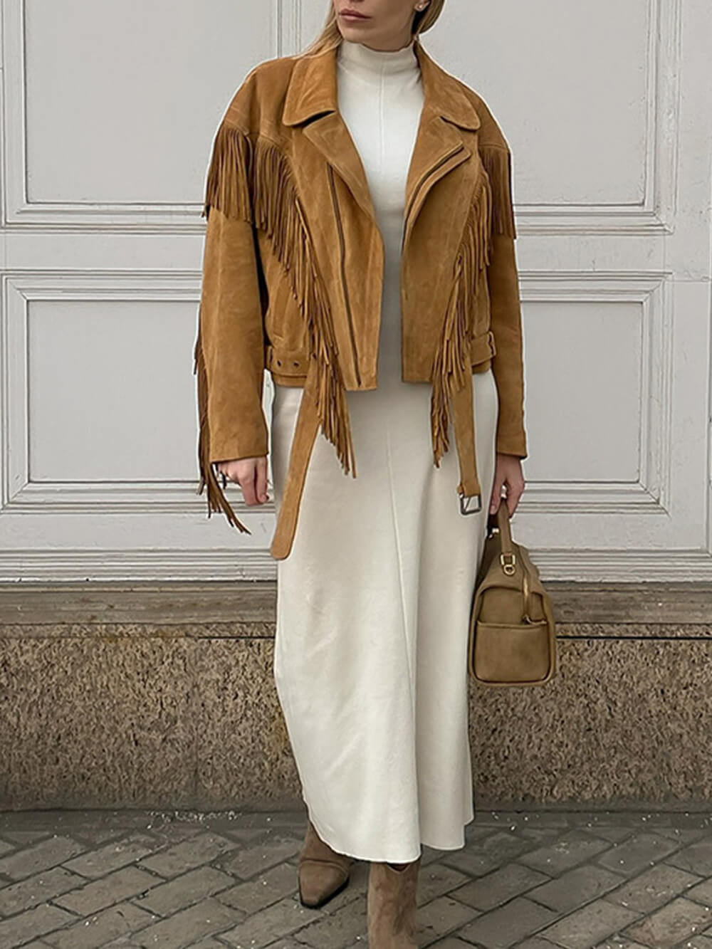 Retro Chic Fringe Suede-Look Wide-Shoulder Jacket