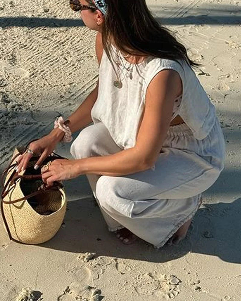 Casual Solid Lace-Up Vest & Pants Two-Piece Set