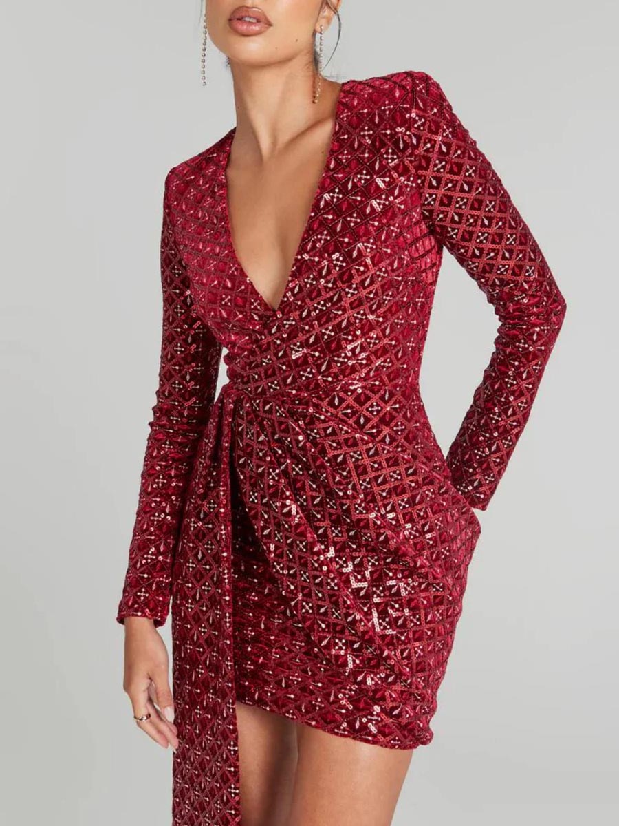 Elegant Sequined Embroidered Party Mini Dress