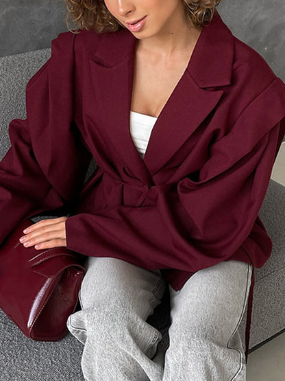 Fashion Collared Belted Loose Blazer