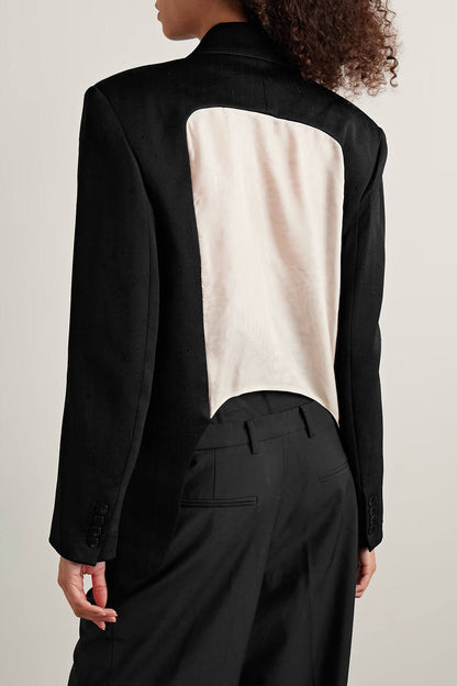 Exquisite Double-Breasted Contrast-Back Twill Blazer Aad High-Waist Straight-Leg Pants Set
