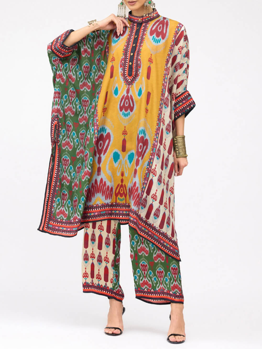 Retro Casual Patchwork Floral Print Loose Straight-Leg Pants