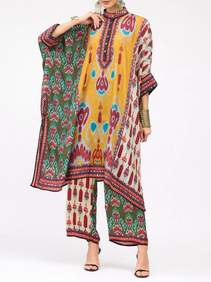 Retro Casual Patchwork Floral Print Loose Straight-Leg Pants