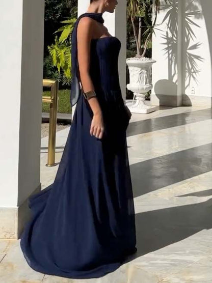 Scarf Tube Top A- Line Maxi Dress