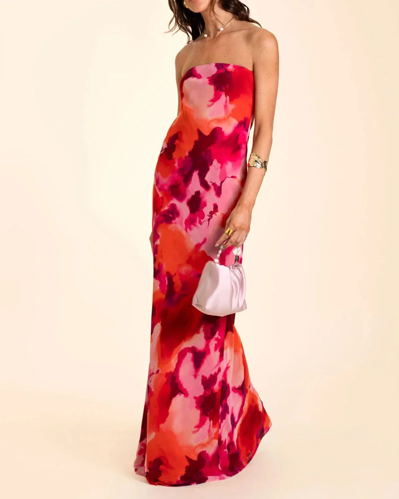 Elegant Vacation Strapless Print Dress