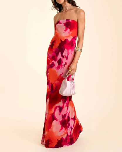 Elegant Vacation Strapless Print Dress