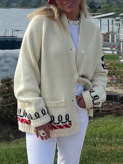 Unique Fashion Lobster Print Casual Long Sleeve Knit Cardigan