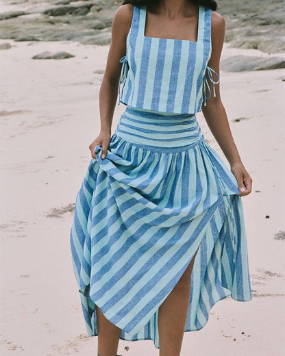 Lace-up Tank and Ruched Waist Midi Skirt Set